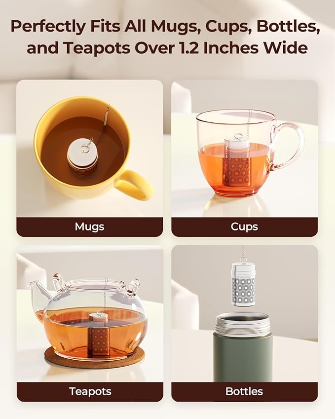 Reinmoson Mini Tea Strainers for Loose Tea, Extra Fine Mesh Tea Infuser, 304 Stainless Steel & Updated Slim Threaded Lid, Loose Leaf Tea Steeper for Black Tea, Rooibos, etc - Bloomnest