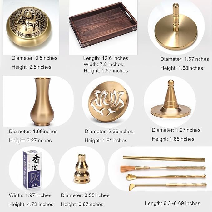 Chinese Incense Burner Kit, Powder Incense Burner,Incense Mold Tool Kit Pure Copper, Home Fragrance Accessory with Incense Mold Tools, Brass Incense Burner for Yoga Meditation - Bloomnest
