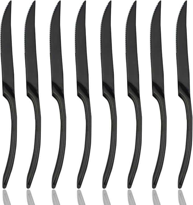 JASHII 18/10 Stainless Steel 8 Piece Mirror Polished Black Steak Knife Black Utensil Set - Bloomnest