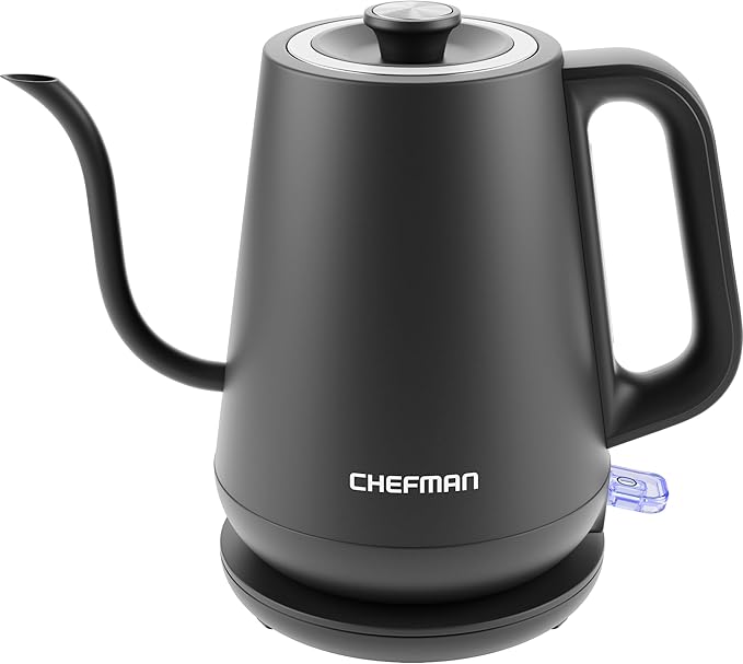 Chefman Gooseneck Electric Kettle, 0.8L Pour Over Tea Kettle for Coffee and Tea, One-Touch Operation, Boil-Dry Protection, Auto Shut-Off, Ultra-Fast Hot Water Boiler – Black - Bloomnest