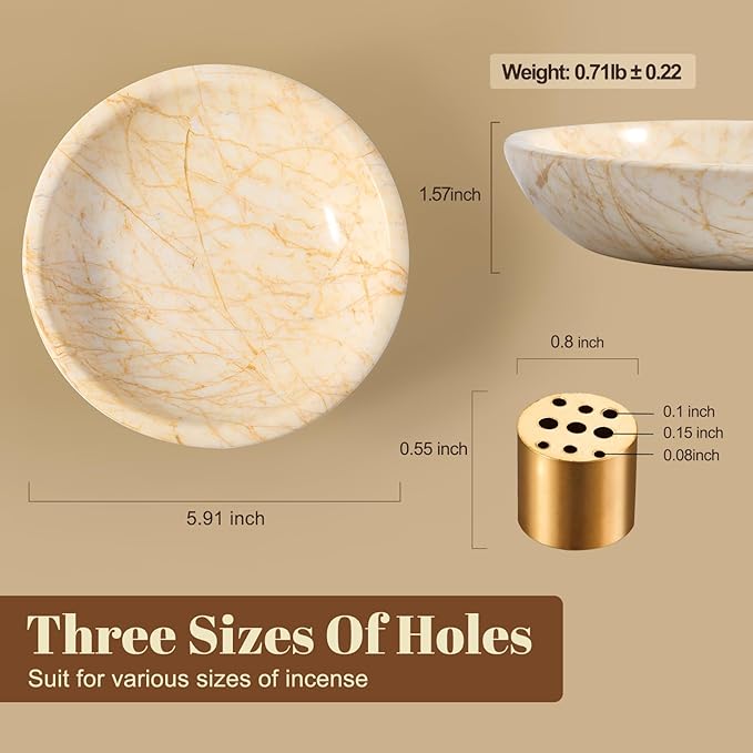 Koville Natural Marble Incense Holder, Incense Holder for Sticks with 9 Holes, Handmade Incense Burner Ash Catcher for Meditation Yoga SPA, Balsam Fir/Palo Santo/Sage/Cone (Gold) - Bloomnest