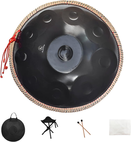 Handpan 432HZ,10 Sounds 22 Inches D Minor Handpan Drum,Premium Steel Hand Pan Instrument for Adults,Classic Black