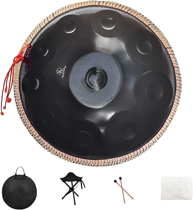 Handpan 432HZ,10 Sounds 22 Inches D Minor Handpan Drum,Premium Steel Hand Pan Instrument for Adults,Classic Black - Bloomnest