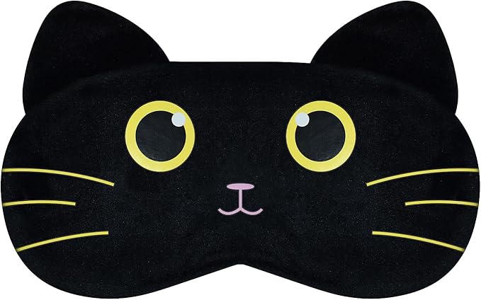 Cute Sleep Masks Cartoon Animal Cat Eye Mask Plush Sleeping Mask & Travel Blindfold - Funny Kitten Eye Shade for Kids, Girls & Adults (Black Cat-2) - Bloomnest
