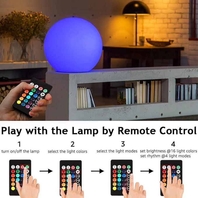 6-in Cordless LED Globe Orb Light for Kids, RGB Color Changing Orb Night Light Mood Lamp w/Remote, Rechargeable LED Ball Night Light Sphere Bedside Lamp, Ideal for Home Garden Patio Party Bar Decors - Bloomnest