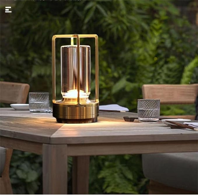 Portable Metal Table Lamp for Indoor/Outdoor ,Rechargeable Cordless LED Lamp, 3-Colour Infinitely Dimming Battery Powered Small Desk Lamp, Restaurant/Bedroom/Bar/Coffee Shop/Camping Light (Gold) - Bloomnest