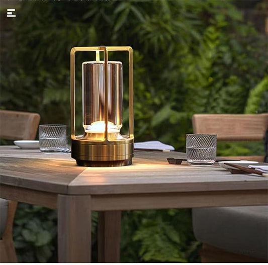 Portable Metal Table Lamp for Indoor/Outdoor ,Rechargeable Cordless LED Lamp, 3-Colour Infinitely Dimming Battery Powered Small Desk Lamp, Restaurant/Bedroom/Bar/Coffee Shop/Camping Light (Gold) - Bloomnest