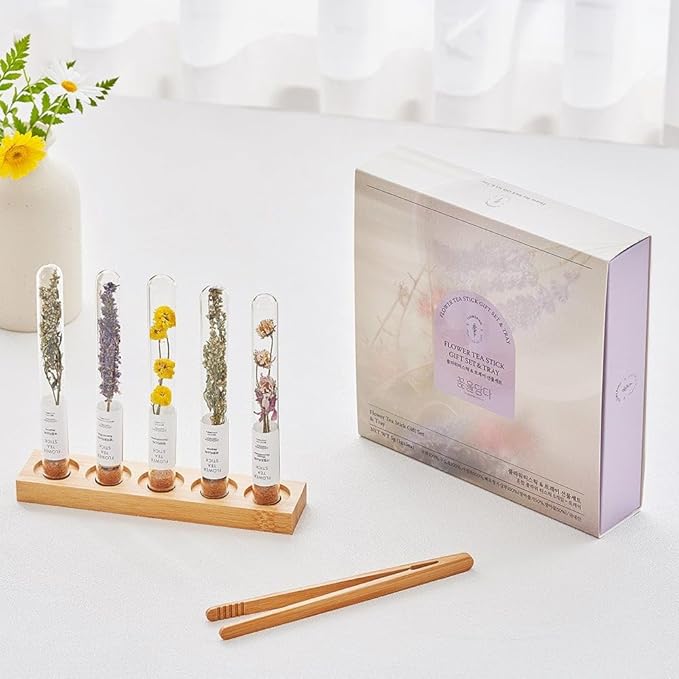 KKOKDAM Fancy Korean Tea Gift Set – Premium Flower Tea Stick Variety Pack with Tray - 5 Loose Leaf Blooming Flower Teas - Bloomnest