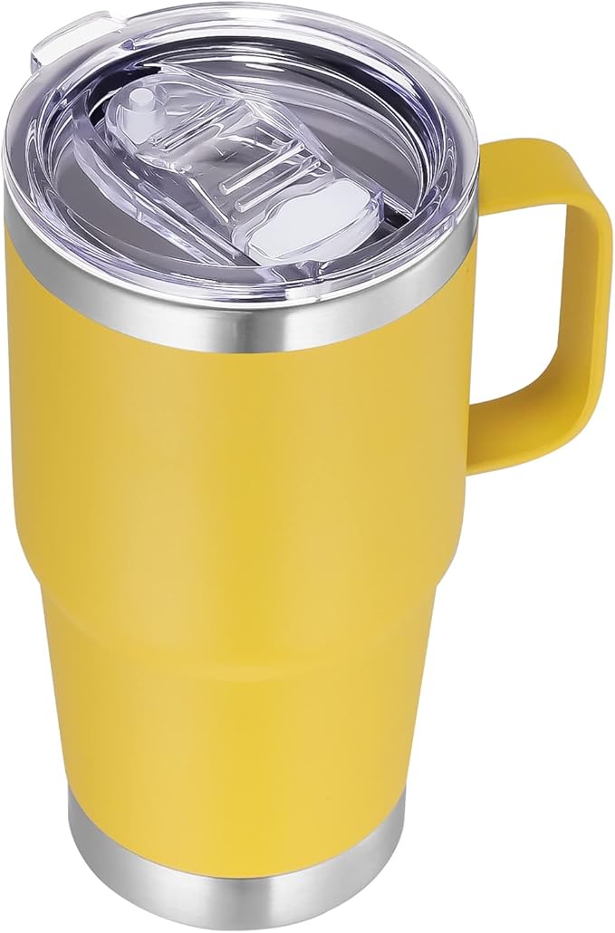 VEGOND 20 oz Tumbler with Handle Lid and Straw, Stainless Steel Insulated Travel Coffee Mug Spill Proof Double Wall Metal Tumbler Cup Keeps Drink Hot and Cold, Yellow 1 Pack - Bloomnest