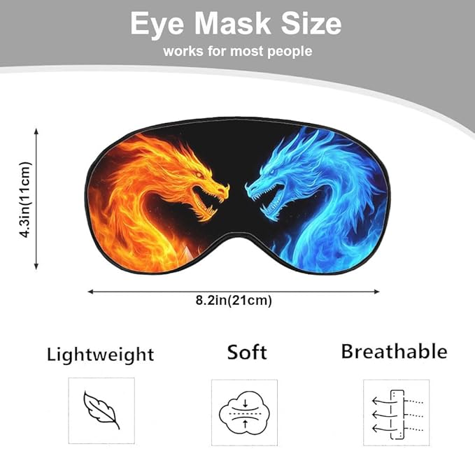 Fiery Dragons Sleep Eye Mask Eye Cover Blue Red Dragon Abstract Art Dragons Silk Eye Mask for Sleeping with Adjustable Strap for Travel Nap Shift Work Office - Bloomnest