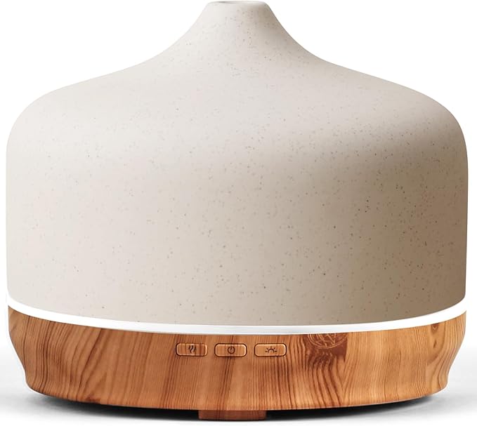 Porseme 500ml Ceramic Essential Oil Diffuser Aromatherapy Ultrasonic Cool Mist Humidifier 15-21 Running Hours Air Diffusers for Sleeping Yoga Office Working Spa and Rest (White Ceramic) - Bloomnest