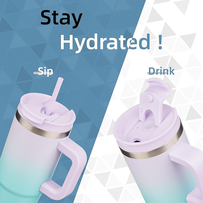 30 oz Tumbler with Handle and 2 Straws,2 in 1 Lid Insulated Water Bottle Stainless Steel Travel Coffee Mug,Lavender Green - Bloomnest