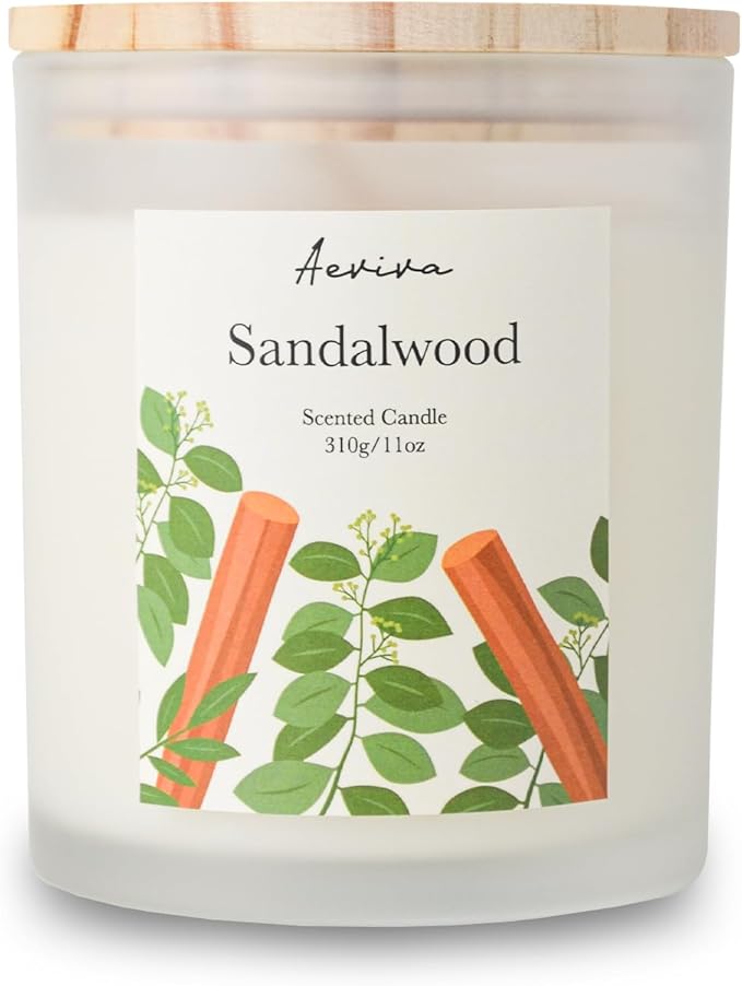 Sandalwood Scented Candle, 11oz 60 Hour Burn, Natural Soy Wax with Thick Cotton Wick, Highly Scented Aromatherapy Candle for Stress Relief & Meditation, Gifts for Women & Men - Bloomnest