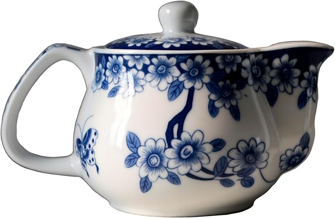 Small Porcelain Teapot, 9oz Tea Pot with Stainless Steel Infuser Classical Chinese Penoy Flower (Love of Butterfly)