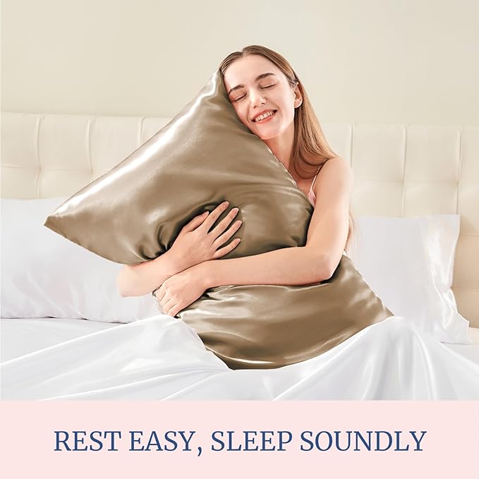 BEDELITE Satin Pillowcase for Hair and Skin, Super Soft and Cooling Similar to Silk Pillow Cases 2 Pack with Envelope Closure, Gift for Women Men(20"x26" Standard Size, Tawny Brown) - Bloomnest