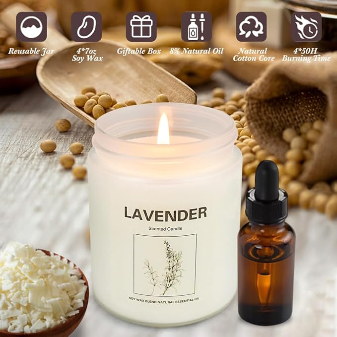 Candles Clearance, 4 Pack Candles for Home Scented, Stress Relief Gifts for Women, 28 oz Lavender Candle Gifts Set for Women Birthday, Valentine's Day, Mother's Day, Anniversary Candle Gift - Bloomnest