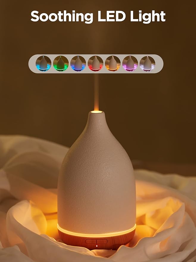 InnoGear Oil Diffuser, 150ML Ceramic Diffuser for Essential Oils Handcrafted Aromatherapy Diffuser Ultrasonic Cool Mist Humidifier with 2 Mist Modes Waterless Auto Off for Room Office, White - Bloomnest