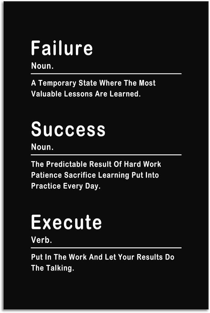 Failure Success Noun Inspirational Painting Wall Art Canvas Print Office Decor Execute Verb Poster Framed Motivational Quotes for Wall Art Living Room Wall Decor Ready to Hang [24''W x 36''H] - Bloomnest
