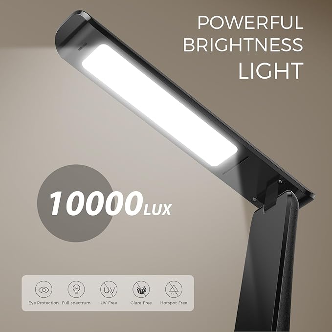 Light Therapy Lamp, 10000 LUX UV-Free LED Sunlight Light, Full Spectrum Mood Light Hayyp Lamp, Touch Control Desk Lamp with Night Light Function Work Office Home -Black - Bloomnest