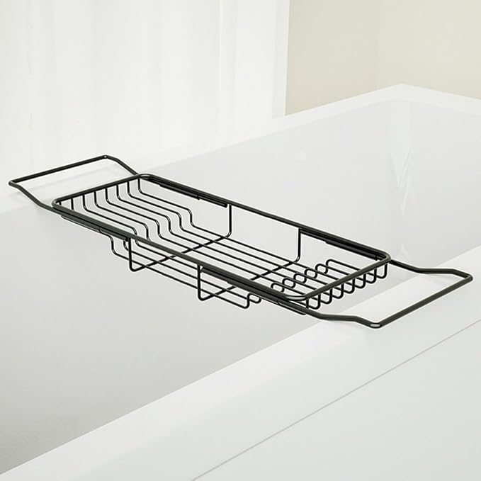 Stainless Steel Bathtub Caddy Tray, Expandable Bath Tub Tray Table, Adjustable Bathroom Tray, Bath Organizer Tub Shelf,Black,26.8~35.4in - Bloomnest