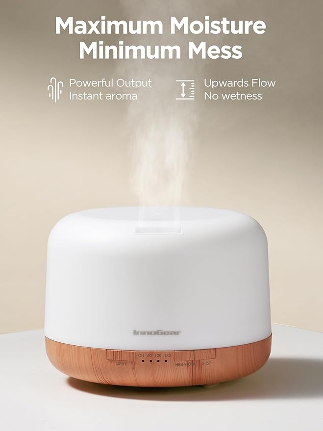 InnoGear Aromatherapy Diffuser & 10 Essential Oils Set, 500ml Essential Oil Diffuser with Remote Control Ultrasonic Cool Mist Scent Humidifier Vaporizer Auto-Off Timer for Room Office Home, Yellow - Bloomnest