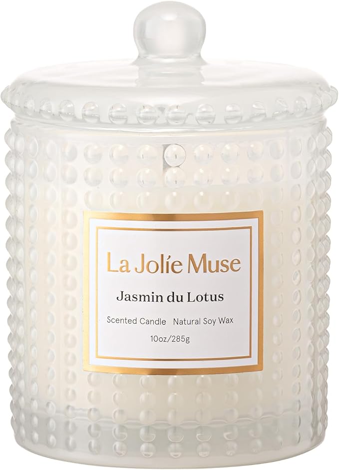 LA JOLIE MUSE Jasmine du Lotus Scented Candles - Ivy, Jasmine, Cedarwood | 10 oz Natural Soy Wax | 55 Hours Clean Burn | Floral Scented Candle | Gift-Ready for Hosts & Gatherings - Bloomnest