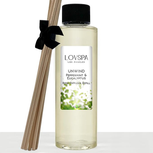 LOVSPA Unwind Eucalyptus & Mint Diffuser Oil - Luxury Essential Oils for Diffuser Refill & Air Freshener Room Spray - Long-Lasting & Natural Home Fragrance, Scented Oil for Diffusers, USA Made, 4oz - Bloomnest