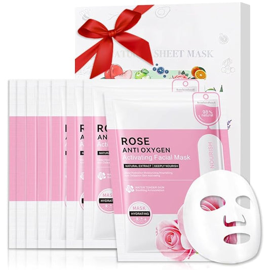 8 Pack Rose Face Mask,Pink Face Masks Skincare Spa Day Kit Supplies,Spa Party Favors for Women,Sheet Facial Mask Skincare Gifts Set,Moisturize Soothe for All Skin Types - Bloomnest