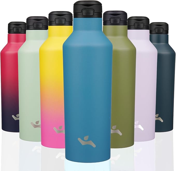 Insulated Water Bottle with Straw,25 OZ Double Wall Vacuum Stainless Steel Water Flask with 2 Lids,Ocean Blue - Bloomnest