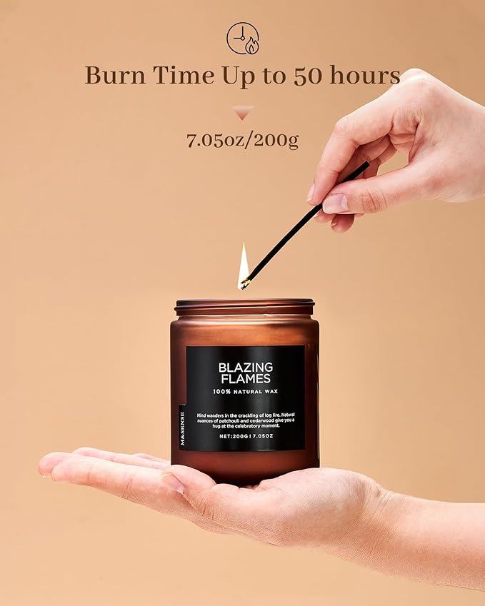 M&SENSE Blazing Flames Scent with Log Fire, Natural Soy Wax Slow Burning Candle for Home Decor, Cedarwood &Cade Scented 7.05oz 50 Hours Burn Cotton Wick Gifts for Celebration Holiday - Bloomnest