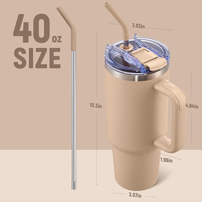 40 oz Tumbler With Handle and Straw Lid, Vacuum Insulated Travel Coffee Mug Stainless Steel Insulated Cup for Beverages, Leak-proof, Cupholder Friendly(Dark Night) - Bloomnest