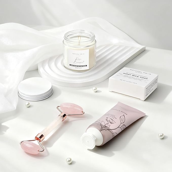 Natural Amor Spa Gift Set with Blanket 7 PCs– Handmade Bath & Body Self-Care Box – Includes Bath Bomb, Candle, Soap, Hand Cream – Perfect for Relaxation & Gifting - Bloomnest