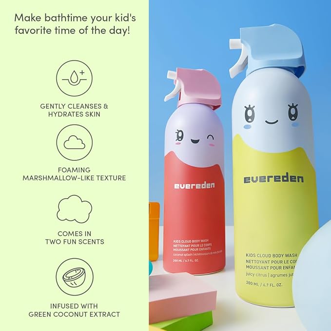 Evereden Kids Foam Soap, Cloud Body Wash (6.7 fl. oz., Juicy Citrus): Spray, Shape & Splash: The Fun, Fluffy Foam That Makes Bath Time Playtime, Hydrating Foaming Bath Soap for Sensitive Skin - Bloomnest