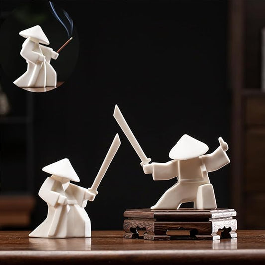 EAEMDY Samurai Figure Figurine Japanese Warrior Statue Decor for Table Room, Incense Holder for Stick Burner Incense Stick Holder, Kongfu Tea Pet Decoration (2. White A+B) - Bloomnest