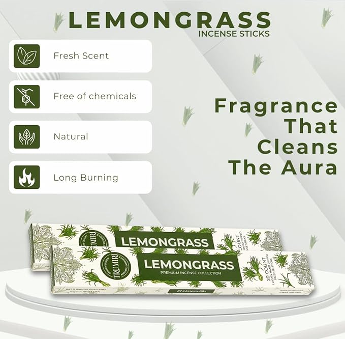 Lemongrass Incense Sticks for Backyard Patio - Total 120 Insence-Sticks - 6 Packs of 20 Insense - Inciensos - Inscents - Natural Non Toxic Ingredients - Incents - Incence - Inscense - Insents TRUMIRI