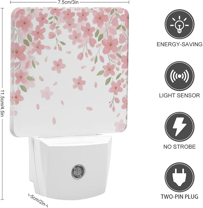 Falling Flowers Night Light, Plug into Wall Decor Nightlights for Bedroom, Bathroom, Hallway, Kitchen, with Dusk to Dawn Light Auto Sensors LED Night Lights for Boys Girls Women Men Room Gifts - Bloomnest