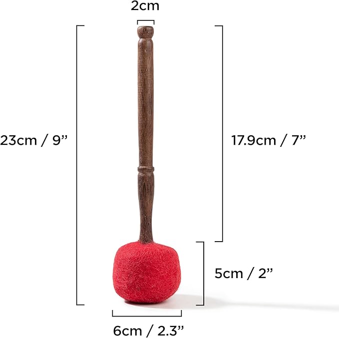 Drum Mallet Wool Felted Drum Stick - 9 Inches Wool Mallet for Gongs & Large Singing Bowls by Himalayan Bazaar - Bloomnest