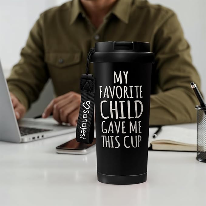 Gifts from Daughter Son - Stainless Steel 2-in-1 Lid Coffee Tumbler 18 oz, My Favorite Child Gave Me This Cup Insulated Travel Mug Gift for Dad Mom, Birthday, Christmas, Father's Day, Mother's Day - Bloomnest