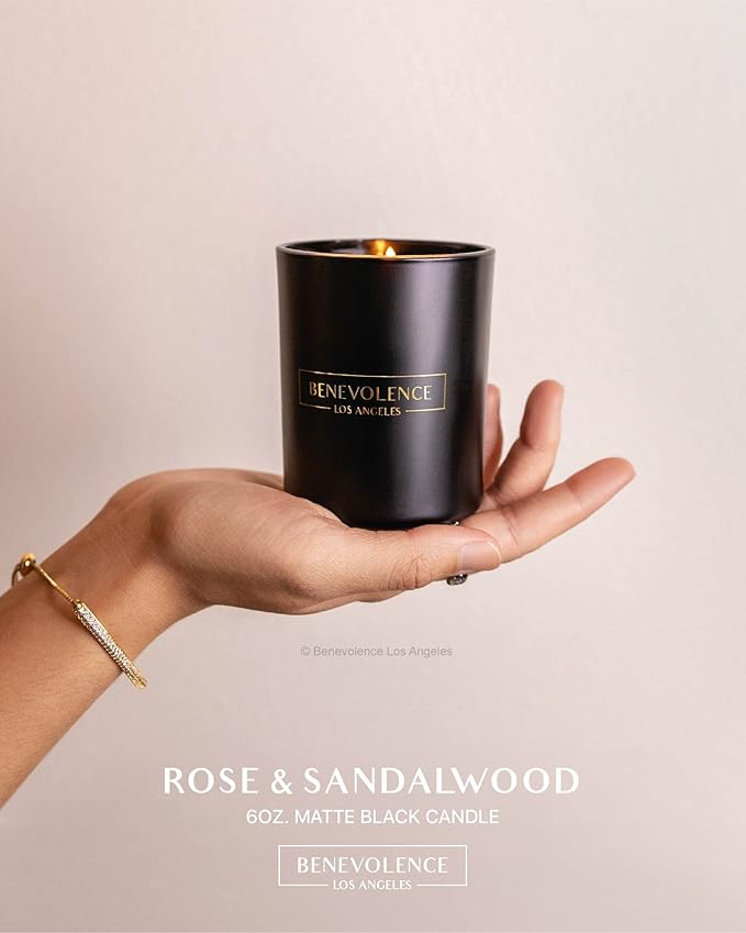 Benevolence LA Clearance Candle Rose & Sandalwood Christmas Scented Candles | Soy Candles, Black Holiday Candle for Home | Gifts for Women and Men | Home Fragrance | Aromatherapy | 6oz - Bloomnest