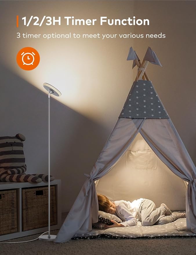 Bright Floor Lamp,42W 3700LM LED Torchiere Floor Lamps for Living Room, 71in. Modern Tall Standing Light with Remote,Color & Brightness Dimmable Sky Light,1/2/3H Timer for Bedroom,Office(Gray) - Bloomnest