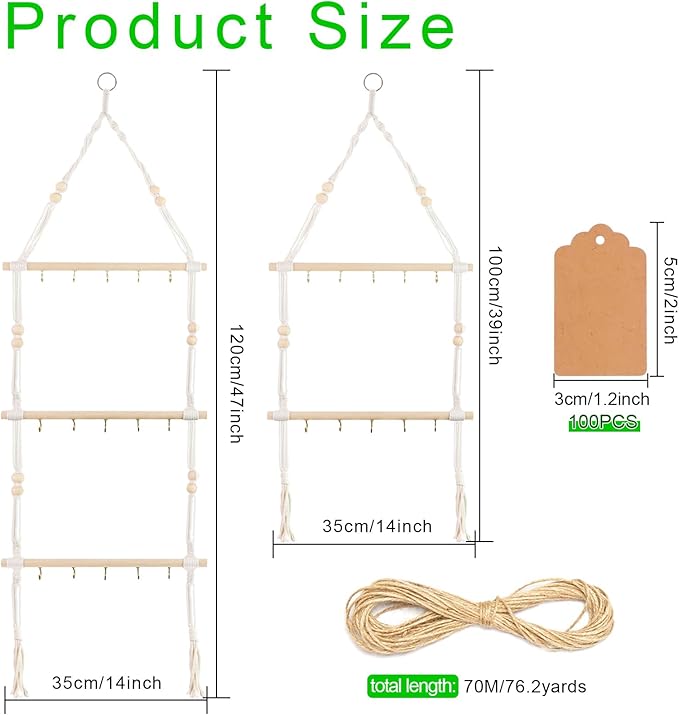 2 Pack Herb Drying Rack Flower Drying with 100 Brown Gift Tags and 160ft Natural Jute Twine, Hanging Herb Dryer Rack Drying Herb Dryer Rack(2 Tier and 3 Tier) - Bloomnest