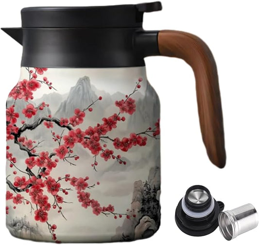 Vintage Floral Teapot with Built In Infuser, 2025 New Stainless Steel Thermal Teapot 1000ml Large Capacity to Meet Daily Needs (Pattern04)