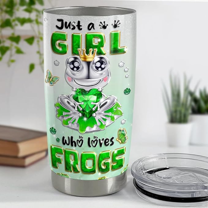 SANDJEST Frog Tumbler 20oz Girl Who Loves Frogs Cup Stainless Steel Insulated Tumblers Coffee Travel Mug for Girls Teen Gift for Birthday Christmas - Bloomnest