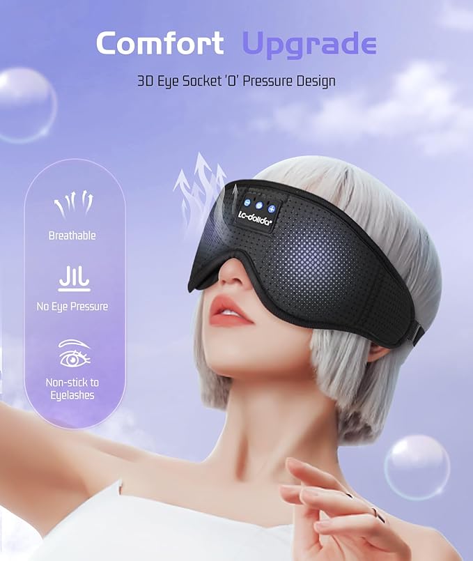 LC-dolida Sleep Mask Bluetooth Headphones Weighted Sleeping Mask 3D Eye Mask Pressure Relief Night Sleep Eye Mask Music Sleeping Headphones for Side Sleepers Meditation Gifts for Men Women - Bloomnest