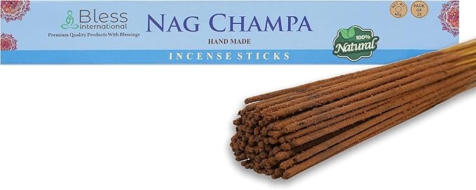 Bless-Nag-Champa 100%-Natural-Handmade-Hand-Dipped-Incense-Sticks Organic-Chemicals-Charcoal-Free Purification-Relaxation-Positivity-Yoga-Meditation Best-Woods-Scent (25 Sticks (1.4 OZ)) BlessInternational