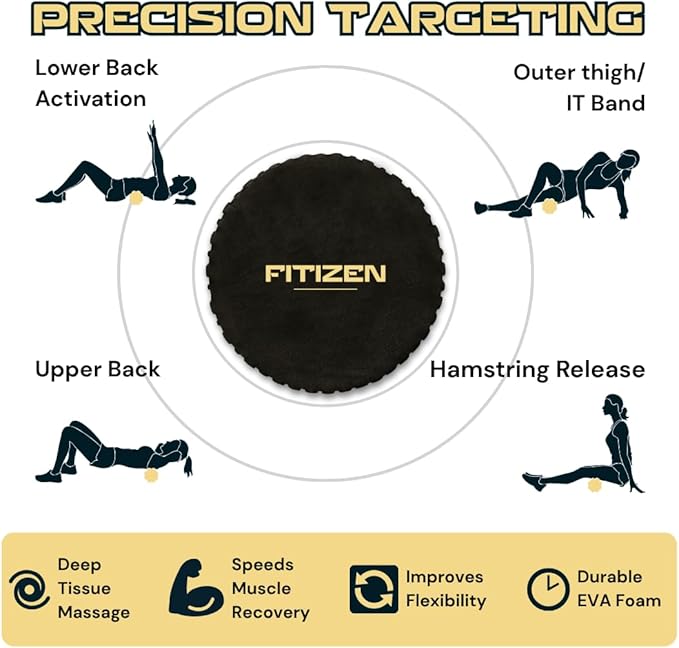 Fitizen Foam Roller – Muscle Massage Rehab Stiff Back Pain Physical Therapy Deep Tissue Firm Exercise Equipment Home Gym Stress Yoga Pilates for The Fit Citizen by FitNation - Bloomnest