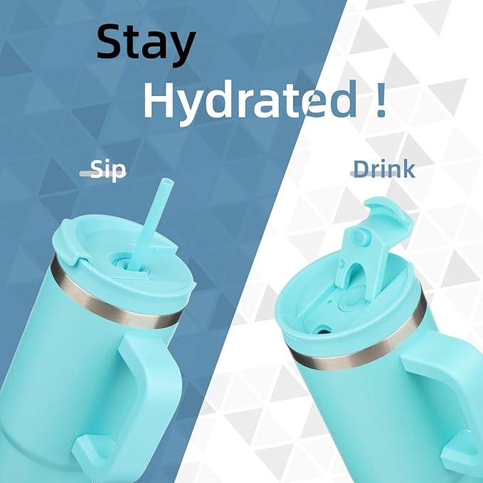 30 oz Tumbler with Handle and 2 Straws,2 in 1 Lid Insulated Water Bottle Stainless Steel Travel Coffee Mug,Turquoise - Bloomnest