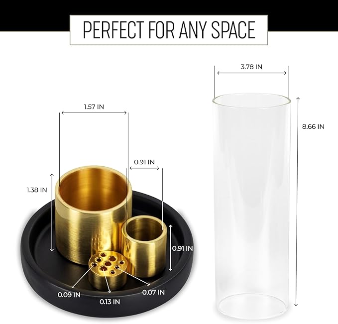 4 in 1 Ceramic Incense Burner with Glass Ash Catcher, Incense Holder for Sticks, Palo Santo, Sage and Cones - Ceramic Ash Catcher Tray for Meditation Yoga Room Home Decor - Black - Bloomnest