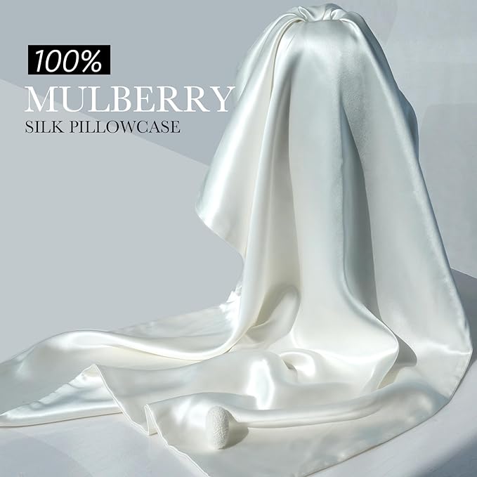 100% Mulberry Silk Pillowcase for Hair and Skin, 22 Momme Pure Natural Silk Pillow Case Both Sided with Zipper, Pillow Cover for Women Mom Men (Ivory White, Standard 20''×26'', 1 Pack) - Bloomnest