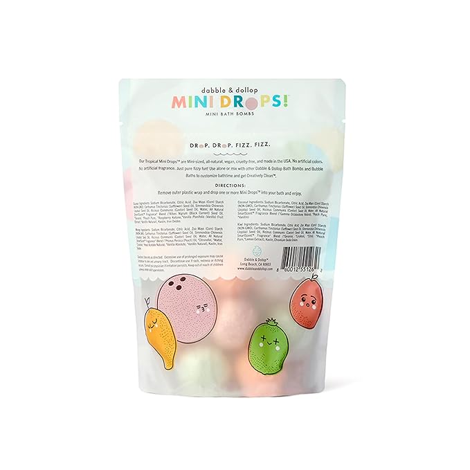 Dabble & Dollop Mini Bath Bombs, 100% Natural Droplets for Kids, Tropical Scents - Resealable Pouches, Fizzy, Moisturizing & Fun, Vegan, Gluten-Free, Cruelty-Free (Set of 24) - Bloomnest